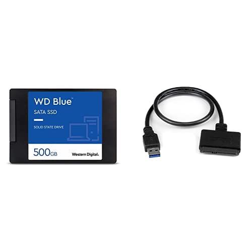  Western Digital 500GB WD Blue 3D NAND Internal PC SSD & StarTech USB3S2SAT3CB SATA to USB Cable USB 3.0 to 2.5” SATA III Hard Drive Adapter External Converter for SSD/HDD Data Tran