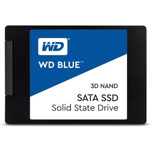  Western Digital WD Blue 3D NAND 500GB PC SSD - SATA III 6 Gb/s, 2.5/7mm - WDS500G2B0A & Monoprice 18-Inch SATA III 6.0 Gbps Cable with Locking Latch and 90-Degree Plug - Blue