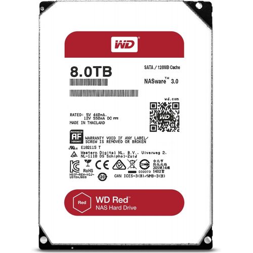  Western Digital WD Red 8TB NAS Hard Disk Drive - 5400 RPM Class SATA 6 Gb/s 128MB Cache 3.5 Inch - WD80EFZX