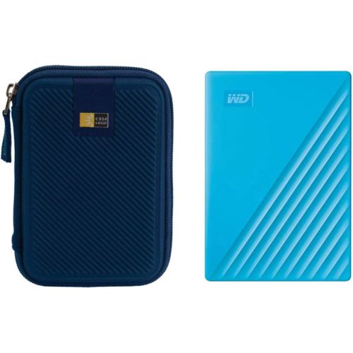  Western Digital WD 4TB My Passport USB 3.2 Gen 1 Slim Portable External Hard Drive (2019, Sky) + Compact Hard Drive Case (Sky) (4TB, Sky Blue)