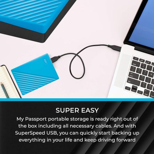  Western Digital WD 4TB My Passport USB 3.2 Gen 1 Slim Portable External Hard Drive (2019, Sky) + Compact Hard Drive Case (Sky) (4TB, Sky Blue)