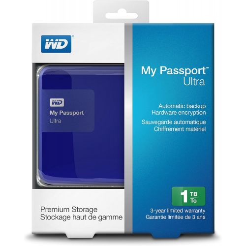  Western Digital WD 1TB My Passport Ultra USB 3.0 Secure Portable External Hard Drive, Blue (WDBGPU0010BBL-NESN) [Old Model]