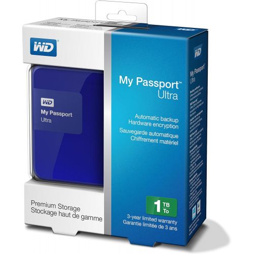  Western Digital WD 1TB My Passport Ultra USB 3.0 Secure Portable External Hard Drive, Blue (WDBGPU0010BBL-NESN) [Old Model]