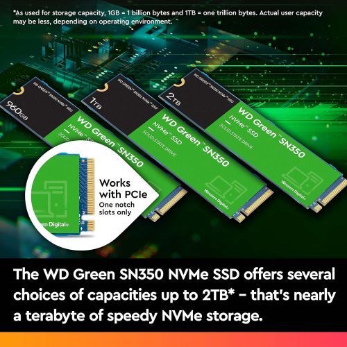  Western Digital 240GB WD Green SN350 NVMe Internal SSD Solid State Drive - Gen3 PCIe, M.2 2280, Up to 2,400 MB/s - WDS240G2G0C