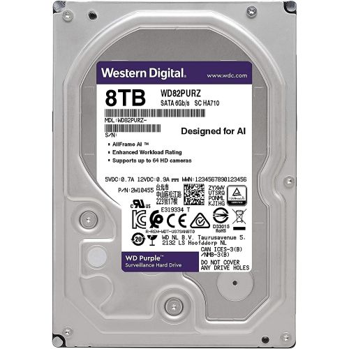  Western Digital - WD 8TB Purple Surveillance Internal Hard Drive - 7200 RPM Class, SATA 6 Gb/s, 256MB Cache, 3.5, Crypto Chia Mining - WD82PURZ - BROAGE HDMI Cable