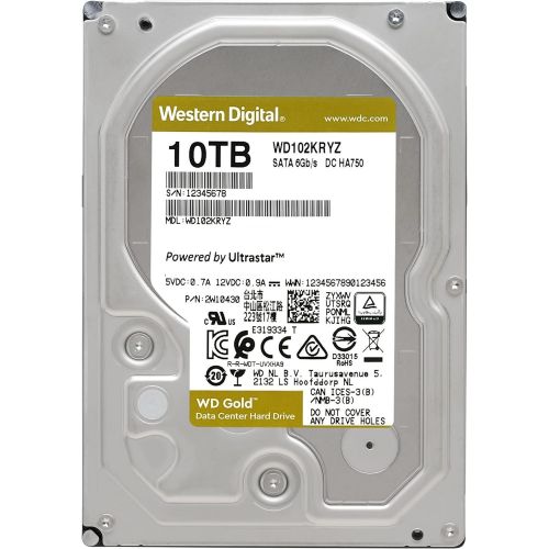  Western Digital 10TB WD Gold Enterprise Class Internal Hard Drive - 7200 RPM Class, SATA 6 Gb/s, 256 MB Cache, 3.5 - WD102KRYZ