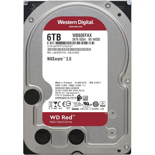  Western Digital 6TB WD Red NAS Internal Hard Drive HDD - 5400 RPM, SATA 6 Gb/s, SMR, 256MB Cache, 3.5 - WD60EFAX