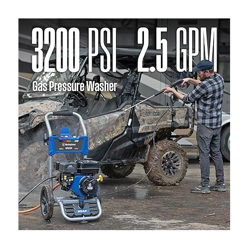  Westinghouse WPX3200 Gas Pressure Washer, 3200 PSI and 2.5 Max GPM, Onboard Soap Tank, Spray Gun and Wand, 5 Nozzle Set, for Cars/Fences/Driveways/Homes/Patios/Furniture