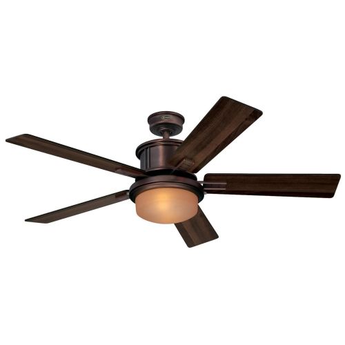  Westinghouse 7201400 Goodwin Two-Light 52 Reversible Plywood Five-Blade Indoor Ceiling Fan, Oil Brushed Bronze with Amber Mist Glass