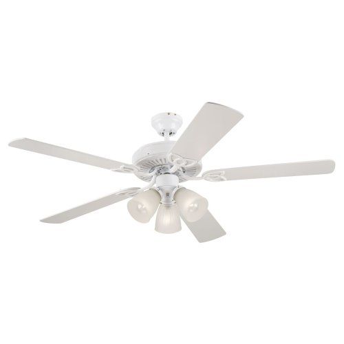  Westinghouse Vintage Three-Light 52-Inch Five-Blade Ceiling Fan, White with Frosted Ribbed Globes#78627