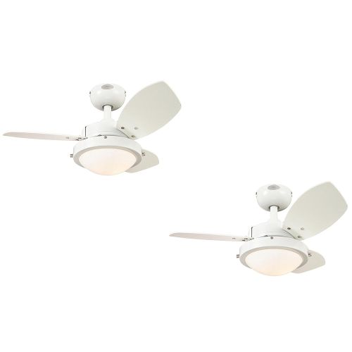  Westinghouse 7247200 Wengue Two-Light Reversible Three-Blade Indoor Ceiling Fan, 30-Inch, White Finish with Opal Frosted Glass - 2 Pack