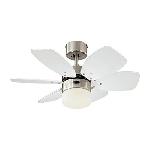  Westinghouse Lighting 76 cm Deckenventilator Flora Royale 78788 mit Einzelleuchte und sechs Fluegeln, Ausfuehrung in seidenmattem Chrom mit Opalmilchglas