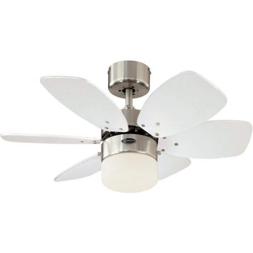  Westinghouse Lighting 76 cm Deckenventilator Flora Royale 78788 mit Einzelleuchte und sechs Fluegeln, Ausfuehrung in seidenmattem Chrom mit Opalmilchglas