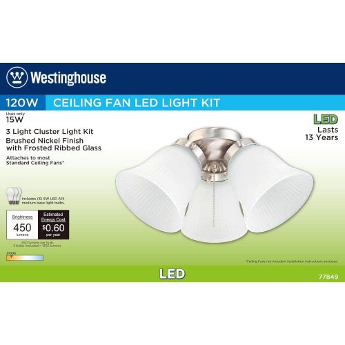  [아마존베스트]Westinghouse Lighting 7784900 Three LED Cluster Ceiling Fan Light Kit, Brushed Nickel Finish with Frosted Ribbed Glass, White