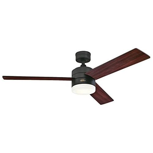  Westinghouse Lighting 7205900 Alta Vista 52-Inch Matte Black Indoor Ceiling Fan, Dimmable LED Light Kit with Opal Frosted Glass, Remote Control Included