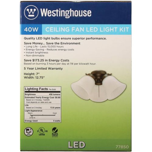  Westinghouse Lighting 7785000 Three-Light Led Cluster Ceiling Fan Light Kit, Oil Rubbed Bronze Finish with Frosted Ribbed Glass , White