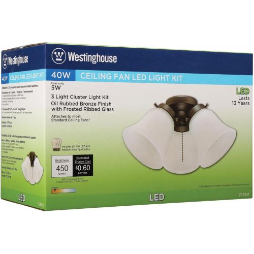  Westinghouse Lighting 7785000 Three-Light Led Cluster Ceiling Fan Light Kit, Oil Rubbed Bronze Finish with Frosted Ribbed Glass , White