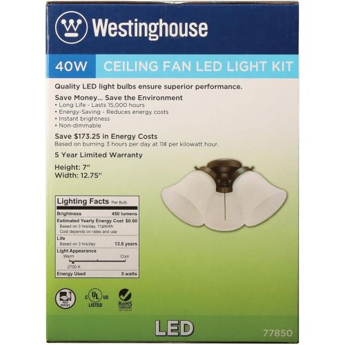  Westinghouse Lighting 7785000 Three-Light Led Cluster Ceiling Fan Light Kit, Oil Rubbed Bronze Finish with Frosted Ribbed Glass , White