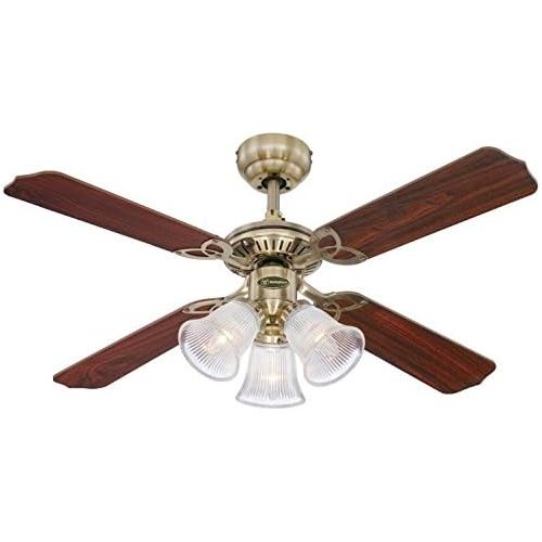  [아마존베스트]Westinghouse Lighting Westinghouse Princess Trio Ancient Brass Finish Celing Fan with Frosted Glass