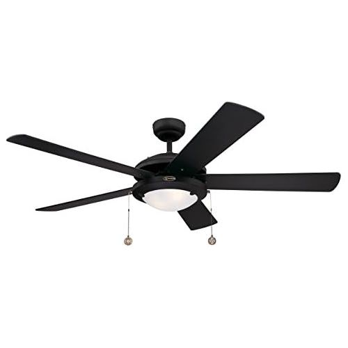  [아마존베스트]Westinghouse Lighting Comet Matt Black Ceiling Fan, Single Light with Opal Milk Glass, Metal, Matte Black Finish with Reversible Blades in Matt Black/Silver, 132 x 132 x 37 cm