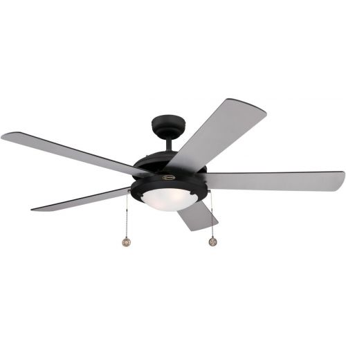  [아마존베스트]Westinghouse Lighting Comet Matt Black Ceiling Fan, Single Light with Opal Milk Glass, Metal, Matte Black Finish with Reversible Blades in Matt Black/Silver, 132 x 132 x 37 cm