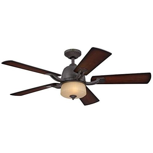  Westinghouse 7201800 Ripley Two-Light 52-Inch Reversible Five-Blade Indoor Ceiling Fan, Brownstone with Amber Mist