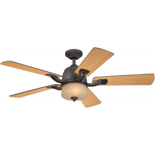  Westinghouse 7201800 Ripley Two-Light 52-Inch Reversible Five-Blade Indoor Ceiling Fan, Brownstone with Amber Mist