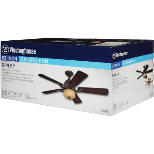  Westinghouse 7201800 Ripley Two-Light 52-Inch Reversible Five-Blade Indoor Ceiling Fan, Brownstone with Amber Mist