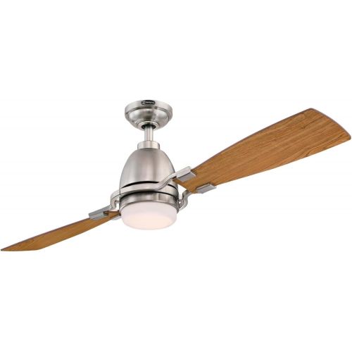  Westinghouse 7217700 Longo 54-Inch Brushed Nickel Indoor Ceiling Fan, Dimmable LED Light Kit with Frosted Opal Glass, Remote Control Included