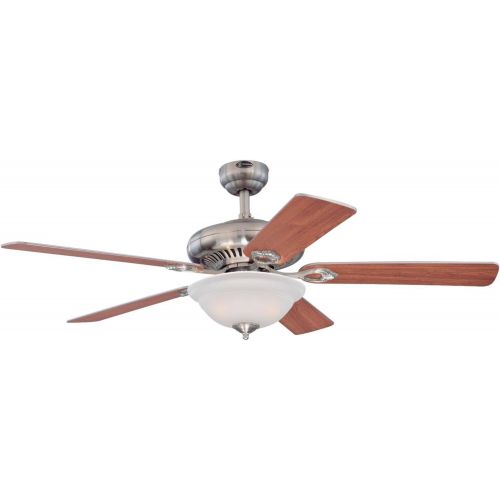  Westinghouse 7840000 Fairview Two-Light 52-Inch Reversible Five-Blade Indoor Ceiling Fan, Brushed Nickel with Frosted Glass Bowl