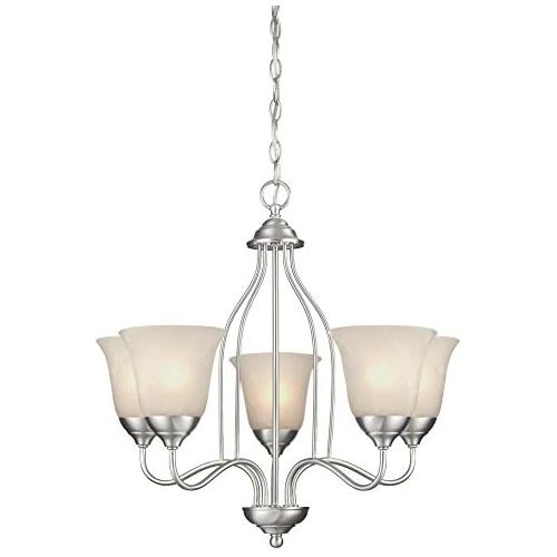  Westinghouse 6226800 Clinton Five-Light Interior Chandelier, 23 x 23 x 22.13, Satin Nickel Finish with White Alabaster Glass
