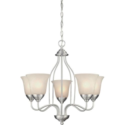  Westinghouse 6226800 Clinton Five-Light Interior Chandelier, 23 x 23 x 22.13, Satin Nickel Finish with White Alabaster Glass