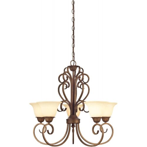  Westinghouse 6220600 Regal Springs Five-Light Interior Chandelier, Ebony Gold Finish with Burnt Scavo Glass