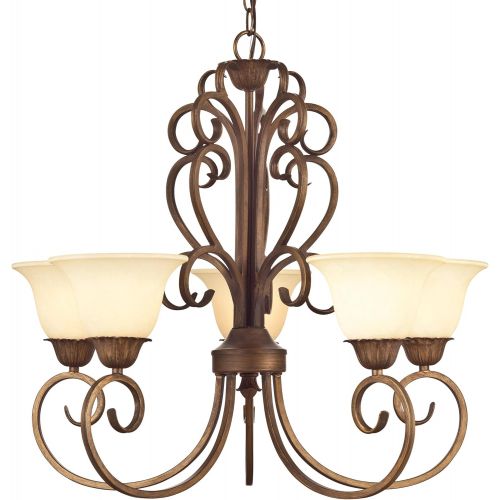  Westinghouse 6220600 Regal Springs Five-Light Interior Chandelier, Ebony Gold Finish with Burnt Scavo Glass