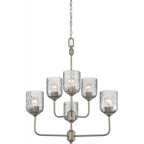  Westinghouse 6326300 Basset Six-Light Indoor Chandelier, Dark Pewter Finish with Smoke Grey Hammered Glass, 6
