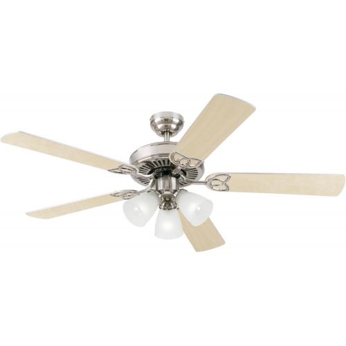  Westinghouse 7804320 Vintage Three-Light 52-Inch Reversible Five-Blade Indoor Ceiling Fan, Polished Brass with Clear Ribbed Glass Shades