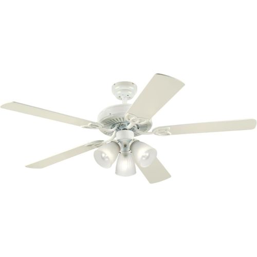  Westinghouse 7804320 Vintage Three-Light 52-Inch Reversible Five-Blade Indoor Ceiling Fan, Polished Brass with Clear Ribbed Glass Shades