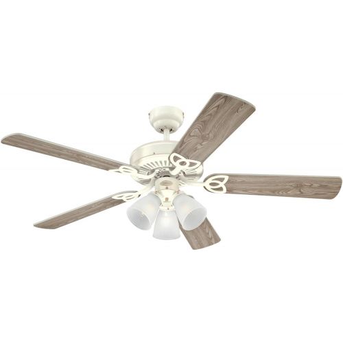  Westinghouse 7804320 Vintage Three-Light 52-Inch Reversible Five-Blade Indoor Ceiling Fan, Polished Brass with Clear Ribbed Glass Shades