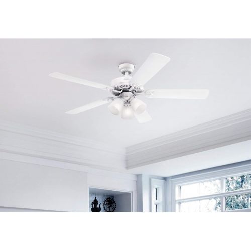  Westinghouse 7804320 Vintage Three-Light 52-Inch Reversible Five-Blade Indoor Ceiling Fan, Polished Brass with Clear Ribbed Glass Shades