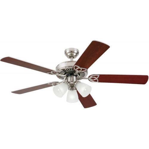  Westinghouse 7804320 Vintage Three-Light 52-Inch Reversible Five-Blade Indoor Ceiling Fan, Polished Brass with Clear Ribbed Glass Shades