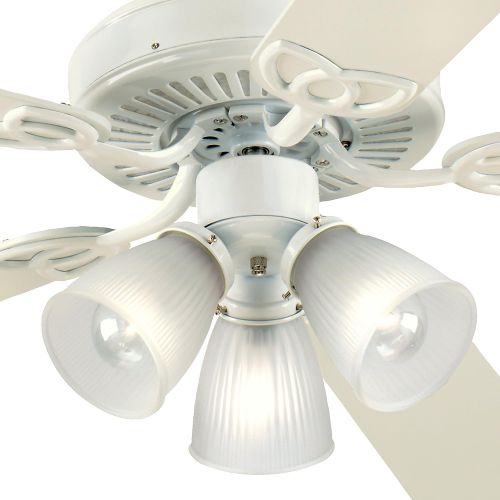  Westinghouse 7804320 Vintage Three-Light 52-Inch Reversible Five-Blade Indoor Ceiling Fan, Polished Brass with Clear Ribbed Glass Shades