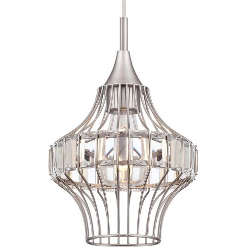  Westinghouse 6106200 One-Light Indoor Pendant, Matte Black Finish with Crystal Prism Cage Shade