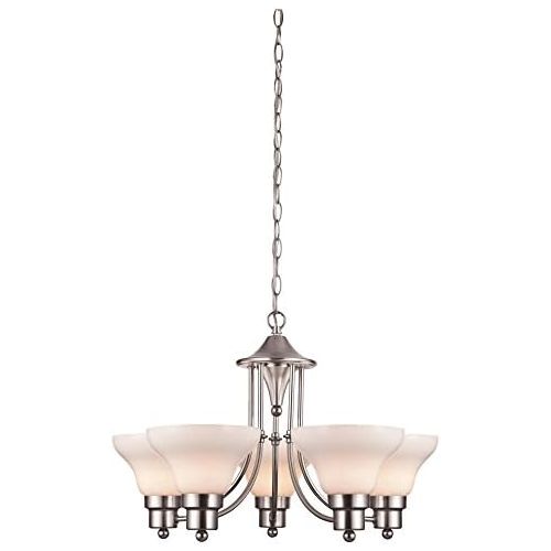  Westinghouse 6228000 Swanstone Five-Light Interior Chandelier, Satin Nickel Finish with White Opal Glass