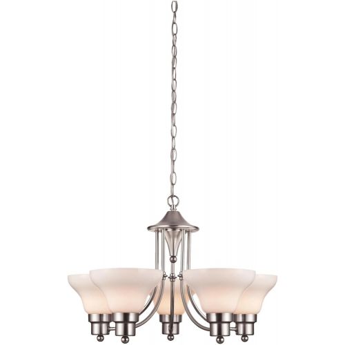  Westinghouse 6228000 Swanstone Five-Light Interior Chandelier, Satin Nickel Finish with White Opal Glass