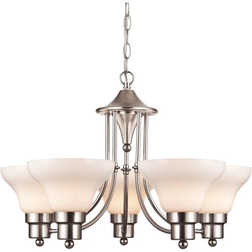  Westinghouse 6228000 Swanstone Five-Light Interior Chandelier, Satin Nickel Finish with White Opal Glass