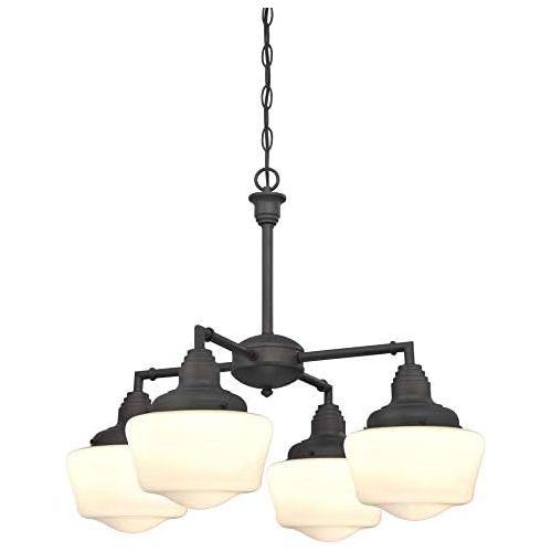  Westinghouse 6342000 Scholar Four-Light Indoor Convertible ChandelierSemi-Flush Ceiling Fixture, Oil Rubbed Bronze Finish with White Opal Glass