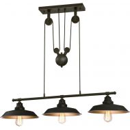 Westinghouse 6332500 Iron Hill Three-Light Indoor Island Pulley Pendant, Oil Rubbed Finish with Highlights and Metallic Bronze Interior