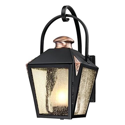  Westinghouse 6312300 Valley Forge One-Light Outdoor Wall Lantern, Matte Black Finish with Copper Accents and Frosted Chimney in Clear Seeded Glass