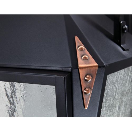  Westinghouse 6312300 Valley Forge One-Light Outdoor Wall Lantern, Matte Black Finish with Copper Accents and Frosted Chimney in Clear Seeded Glass