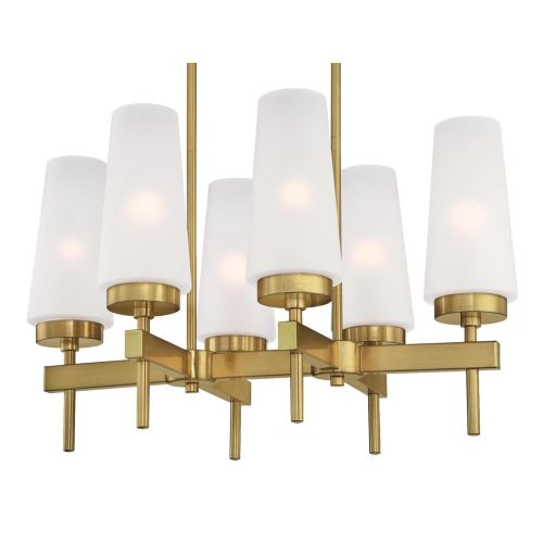  Westinghouse Lighting 6352700 Chaddsford Six-Light Indoor, Champagne Brass Finish with Frosted Glass CHANDELIER,